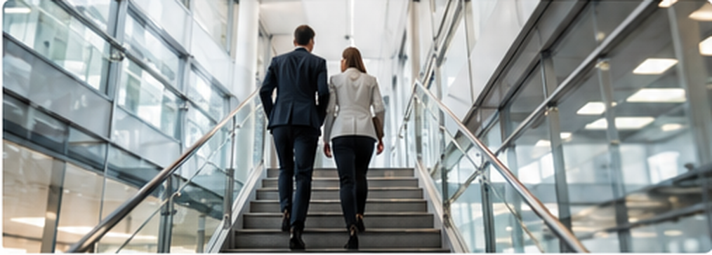 Business leaders moving forward in a modern office, representing structured growth and operational maturity.