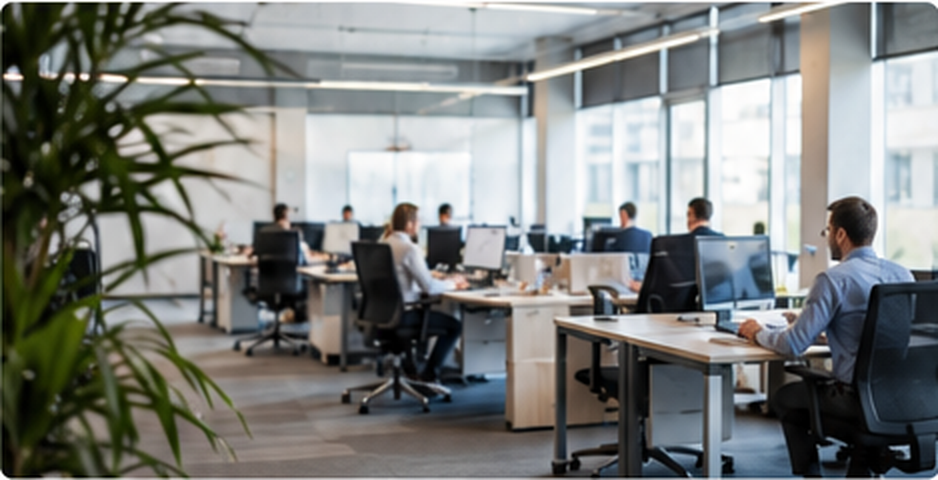 A modern workplace showing a growing business operating with clear structure and professional oversight.